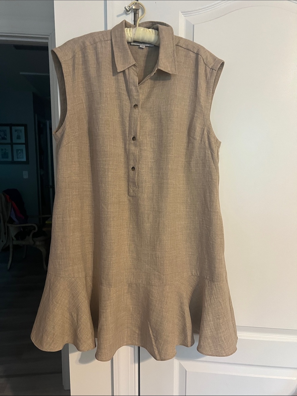 Emma & Michele Sleeveless Flared Hem Tunic Dress in Light Brown
